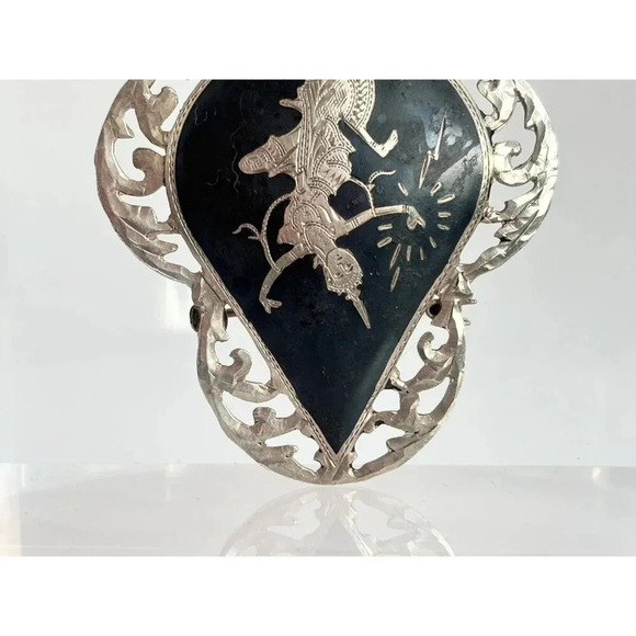 Siam Sterling Niello Makkalah Goddess of Lightening Black Enamel Vintage Brooch - Picture 3 of 10